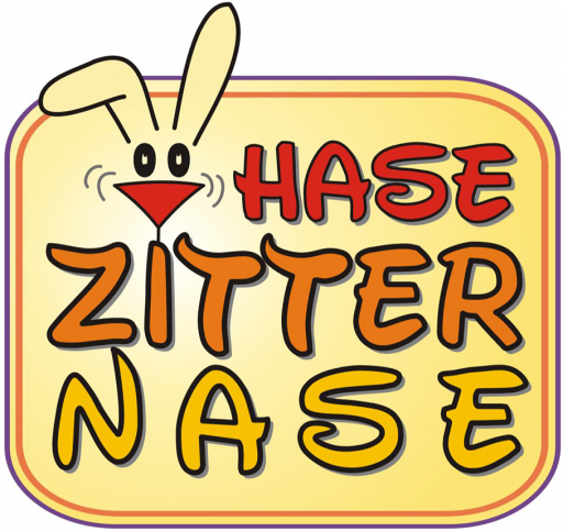 Hase Zitternase, Logo, Bunter Titel mit kleinem Hasenbild mit langen Ohren. wunderschöne Kindergeschichten
